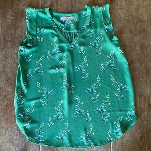 Green Floral V-neck Top